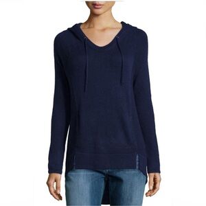 Design History Navy Cashmere Blend Hi Low Hem Hooded Pullover Sweater Size M